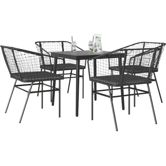 vidaXL 5-delers spisebordssæt polyrattan glas sort