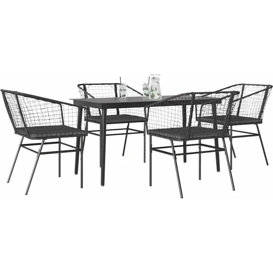 vidaXL 5-delers spisebordssæt polyrattan glas sort
