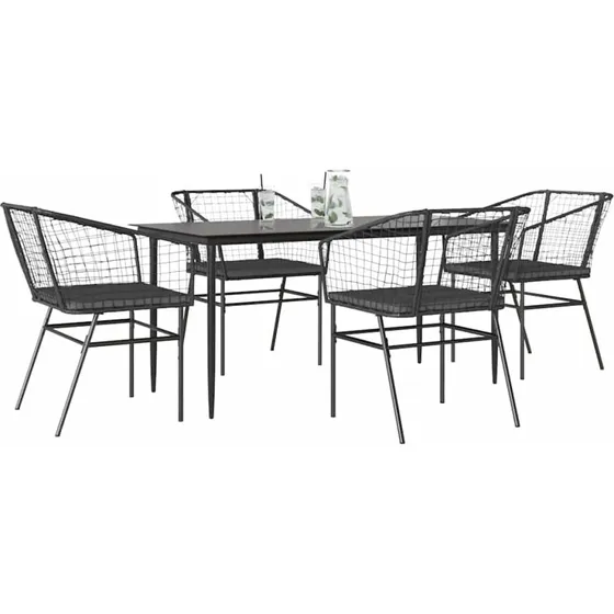vidaXL 5-delers polyrattan spisebordssæt med glas, sort