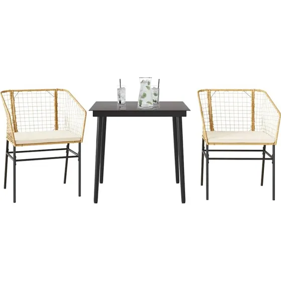 vidaXL 3-delers spisebordssæt polyrattan brun med glas