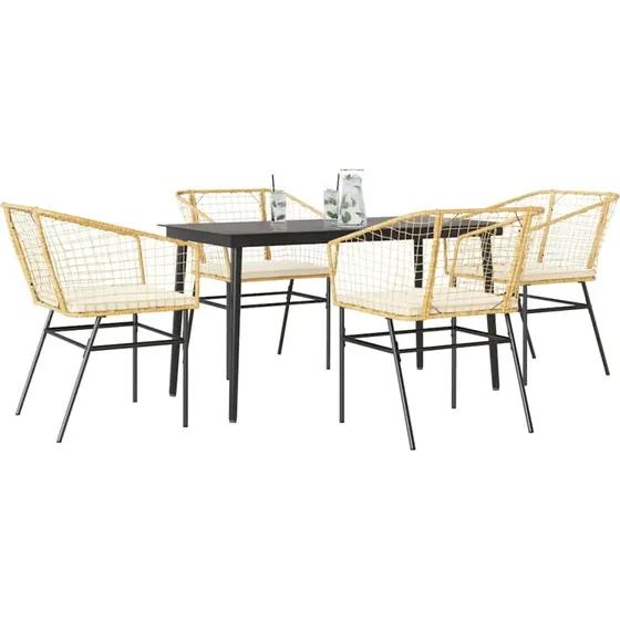 vidaXL 5-delers spisebordssæt polyrattan glas brun