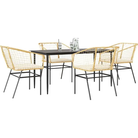 vidaXL 5-delers spisebordssæt polyrattan brun med glas