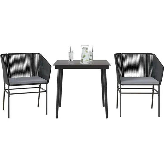 vidaXL 3-delers spisebordssæt polyrattan glas sort