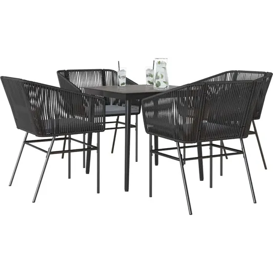 vidaXL 5-delers spisebordssæt polyrattan glas sort