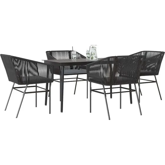 vidaXL 5-delers spisebordssæt polyrattan glas sort