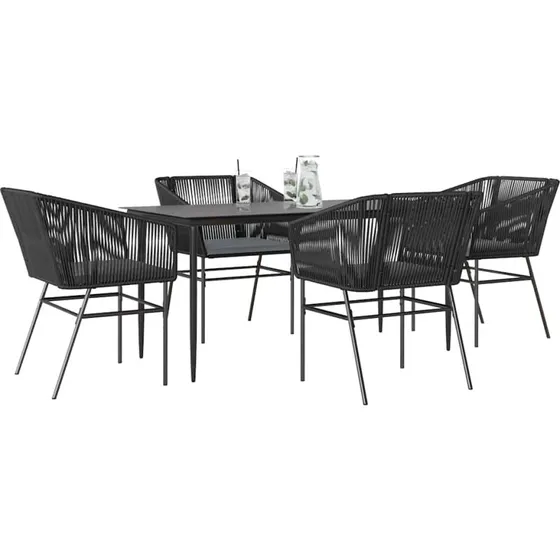 vidaXL 5 dele spisebordssæt polyrattan glas sort