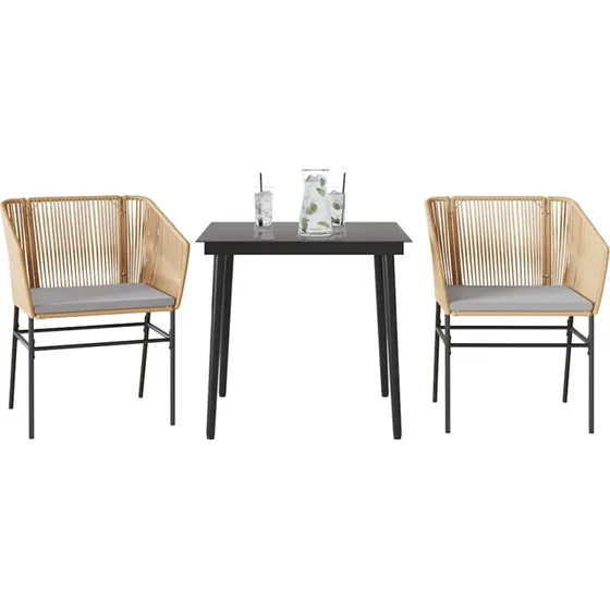 vidaXL 3-delers spisebordssæt polyrattan brun med glas