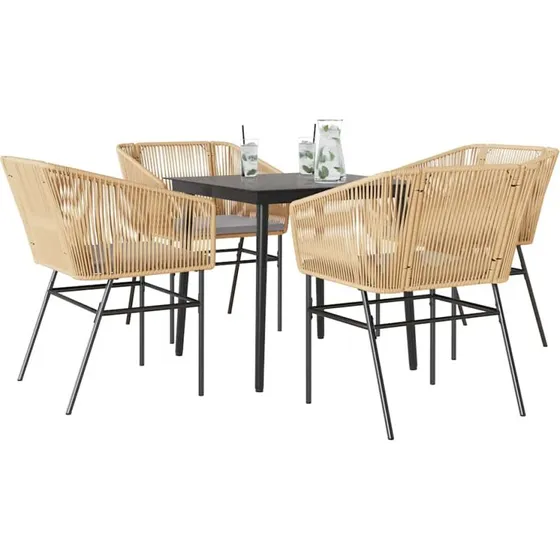 vidaXL 5-delers spisebordssæt polyrattan glas brun