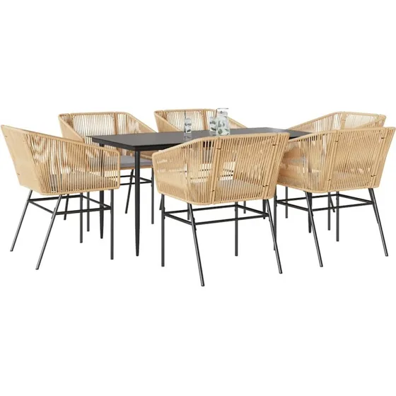 vidaXL 7-delers spisebordssæt polyrattan glas brun