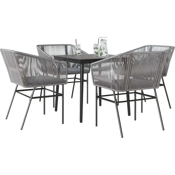 vidaXL 5-delers polyrattan spisebordssæt med glas, grå