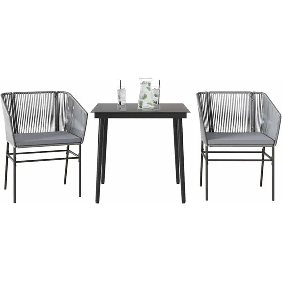 vidaXL 3-del Spisebordssæt Polyrattan Glas Grå
