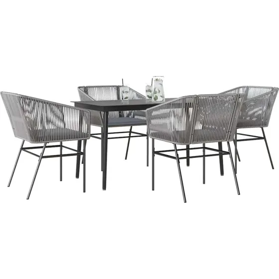 vidaXL 5-delers polyrattan spisebordssæt med glas, grå