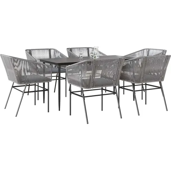 vidaXL 7-delers polyrattan spisebordssæt med glas, grå