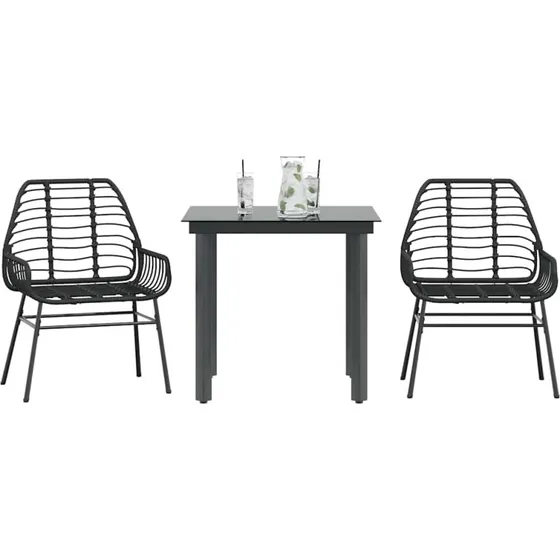 vidaXL 3-delers polyrattan spisebordssæt med glas, sort