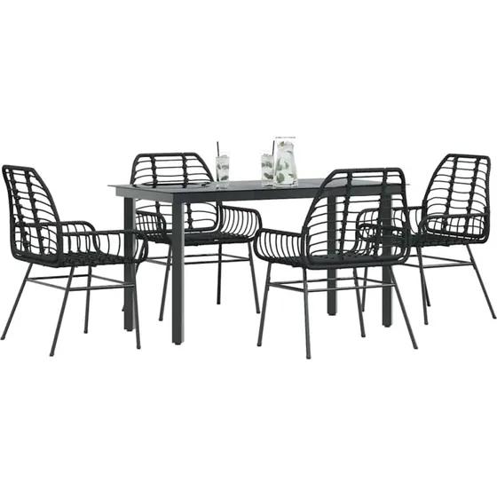 vidaXL 5-delers polyrattan spisebordssæt med glas, sort