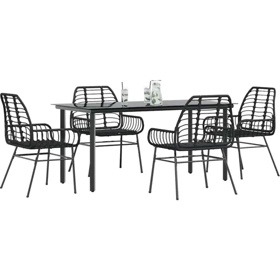 vidaXL 5-delers polyrattan spisebordssæt med glas, sort