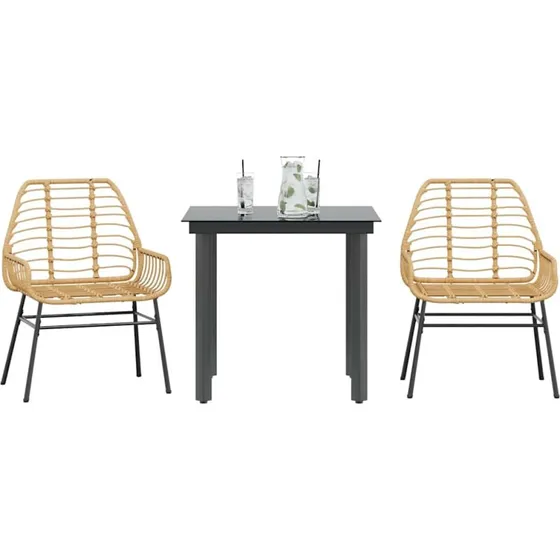 vidaXL 3-del. polyrattan spisebordssæt brun med glas