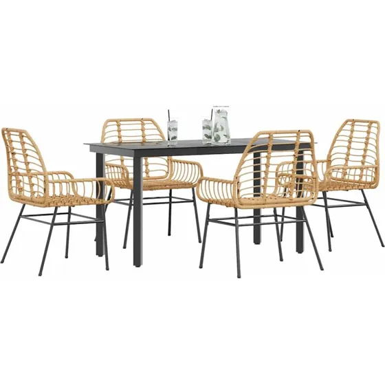 vidaXL 5-delers polyrattan spisebordssæt brun med glas