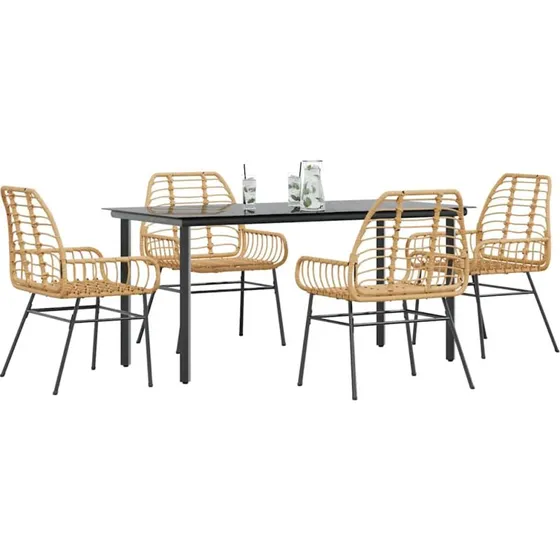 vidaXL 5-delers polyrattan spisebordssæt brun med glas