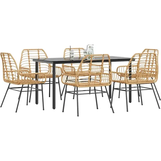 vidaXL 7 dele polyrattan spisebordssæt brun med glas