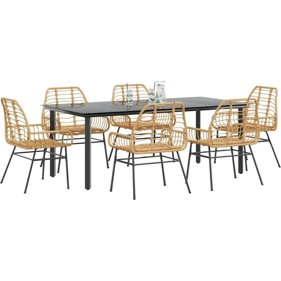 vidaXL 7 dele polyrattan spisebordssæt brun med glas