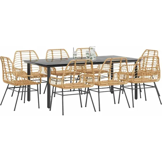 vidaXL 9 dele polyrattan spisebordssæt brun med glas