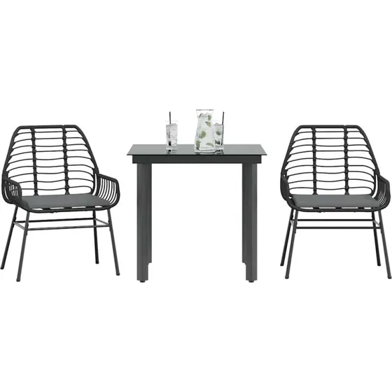 vidaXL 3-delers spisebordssæt polyrattan glas sort