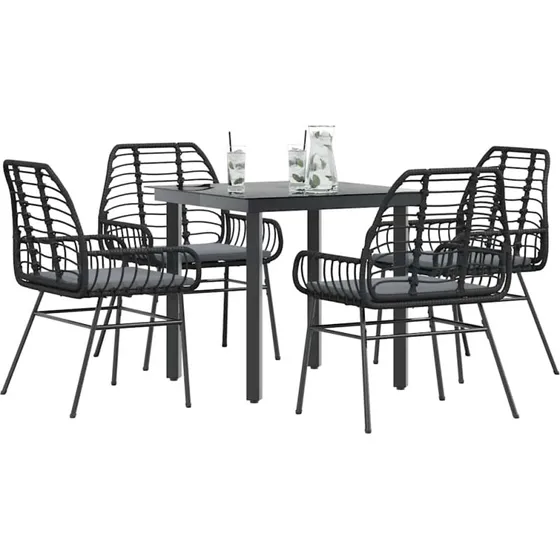 vidaXL 5-delers spisebordssæt polyrattan glas sort