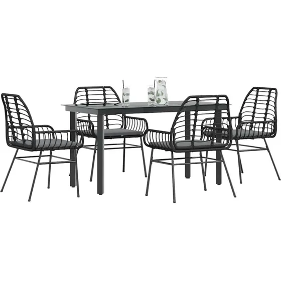 vidaXL 5-delers spisebordssæt polyrattan glas sort