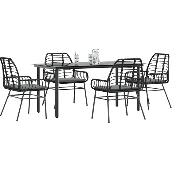 vidaXL 5-delers spisebordssæt polyrattan glas sort