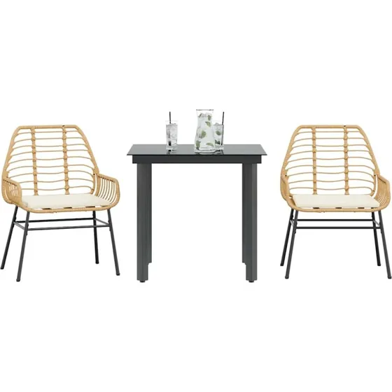 vidaXL 3-delers spisebordssæt polyrattan brun med glas
