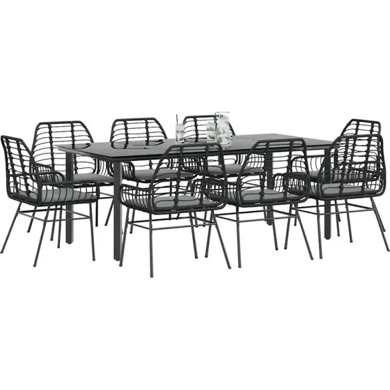 vidaXL 9-delers polyrattan spisebordssæt med glas, sort
