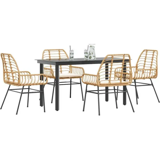 vidaXL 5-delers spisebordssæt polyrattan brun med glas