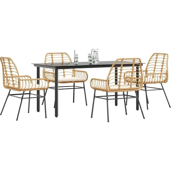 vidaXL 5-delers polyrattan spisebordssæt brun med glas