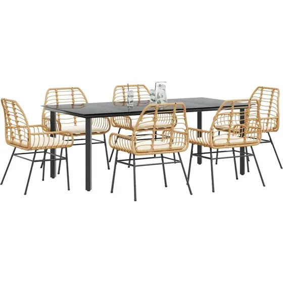 vidaXL 7 dele spisebordssæt polyrattan glas brun