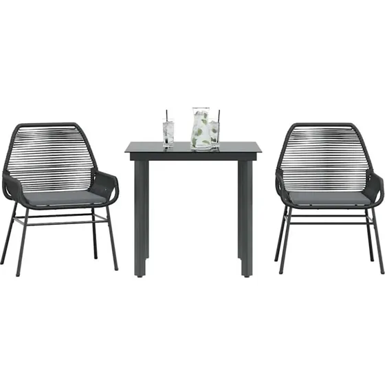 vidaXL 3-delers spisebordssæt polyrattan glas sort