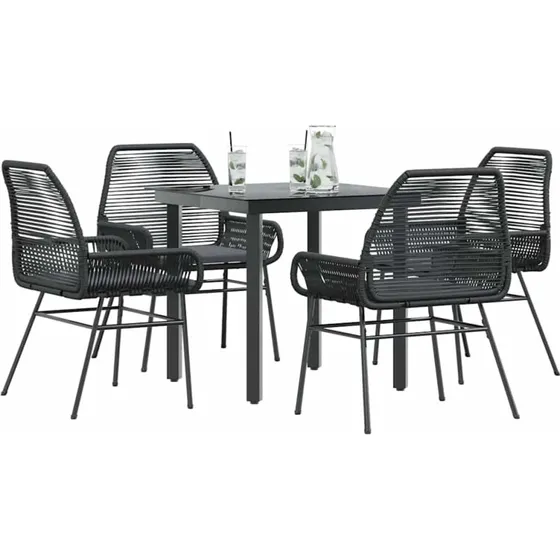 vidaXL 5-delers spisebordssæt polyrattan glas sort
