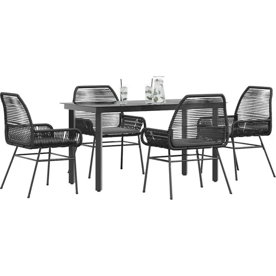 vidaXL 5-delers spisebordssæt polyrattan glas sort