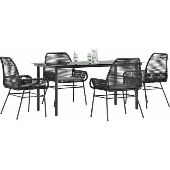 vidaXL 5-delers polyrattan spisebordssæt med glas, sort
