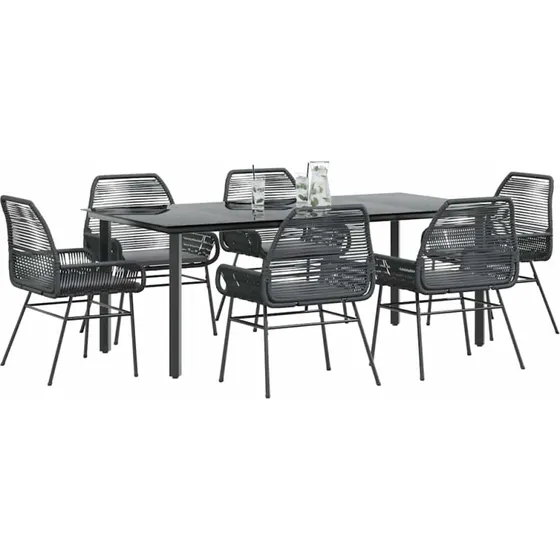 vidaXL 7-delers spisebordssæt polyrattan glas sort