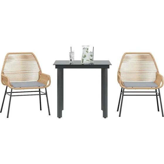 vidaXL 3-delers spisebordssæt polyrattan glas brun