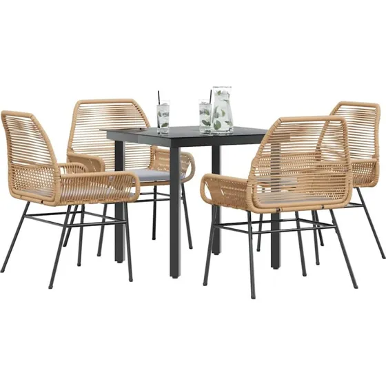 vidaXL 5-delers spisebordssæt polyrattan glas brun