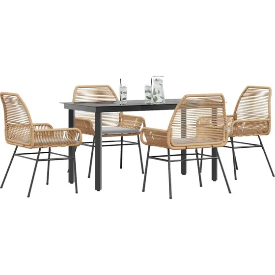 vidaXL 5-delers polyrattan spisebordssæt brun med glas