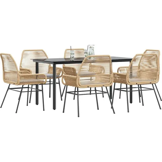 vidaXL 7-delers spisebordssæt polyrattan brun med glas