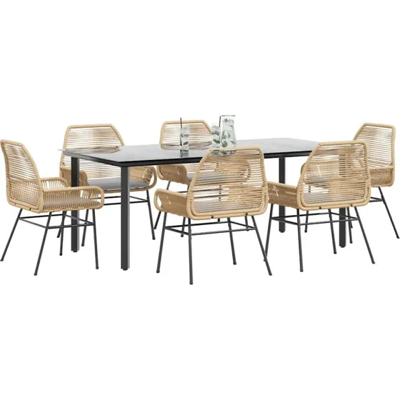 vidaXL 7 dele spisebordssæt polyrattan glas brun