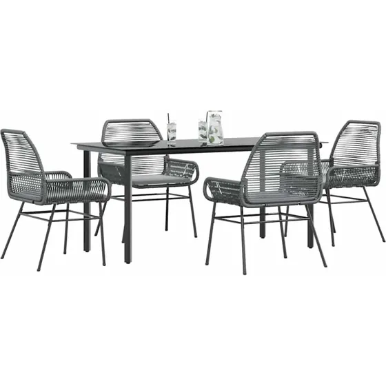 vidaXL 5-delers spisebordssæt polyrattan grå med glas