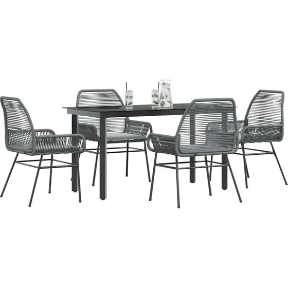 vidaXL 5-delers polyrattan spisebordssæt med glas, grå