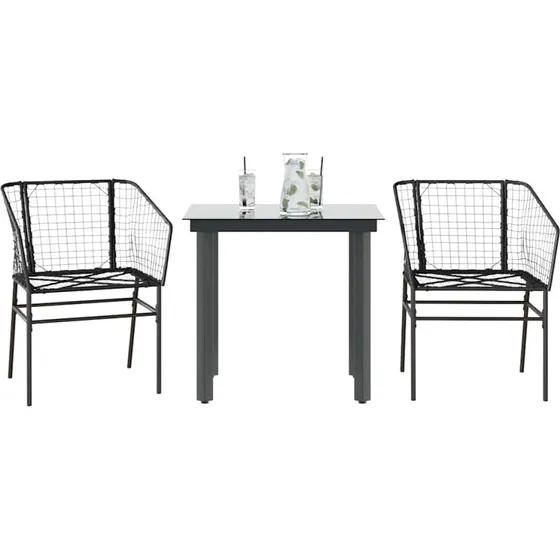 vidaXL 3-delers polyrattan spisebordssæt med glas, sort