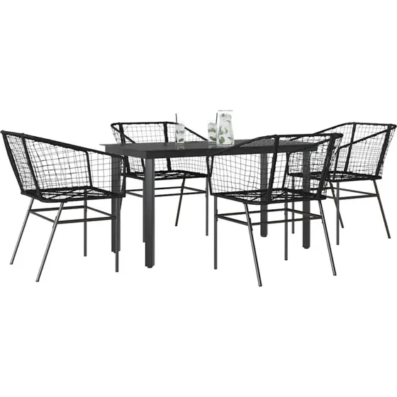vidaXL 5-delers polyrattan spisebordssæt med glas, sort