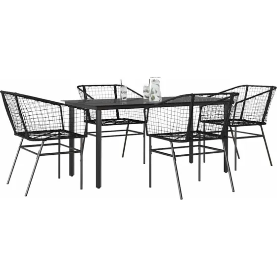 vidaXL 5-delers polyrattan spisebordssæt med glas, sort